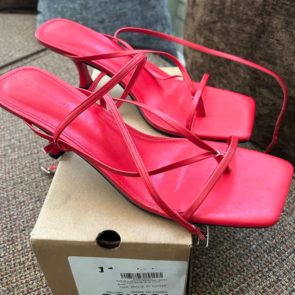 Basically new red woman’s kitten heel strap sandal size 11